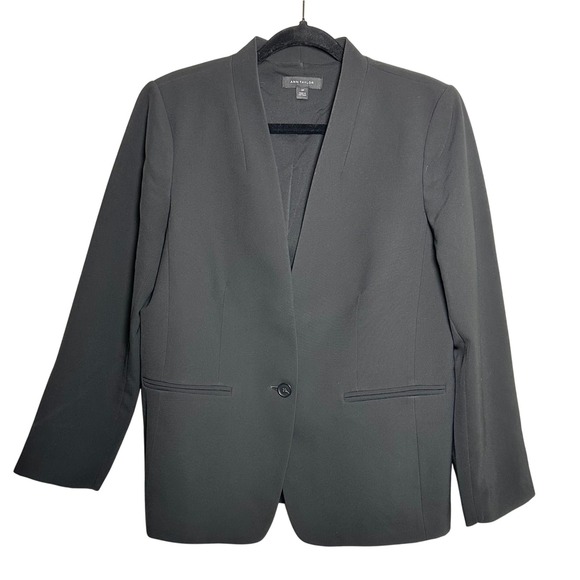 Ann Taylor Womens Black 2 Piece Pant Suit Blazer Trousers Set Size 12P - Picture 3 of 12